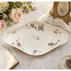 Antique CH Field Haviland Limoges France Violet Floral Relish Serving Dish